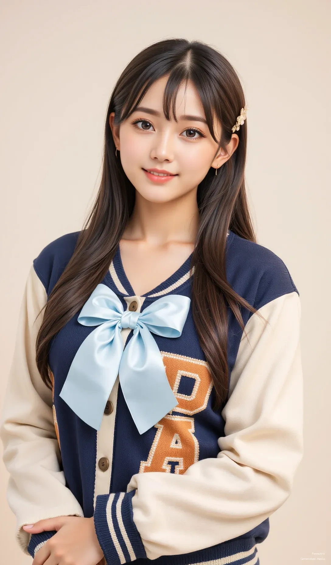 Hey everyone! 😊 I just wanted to share this moment—wearing my favorite varsity jacket and that sweet blue bow. It’s not just about the outfit, it’s about the confidence and joy I feel in my own skin. 💖