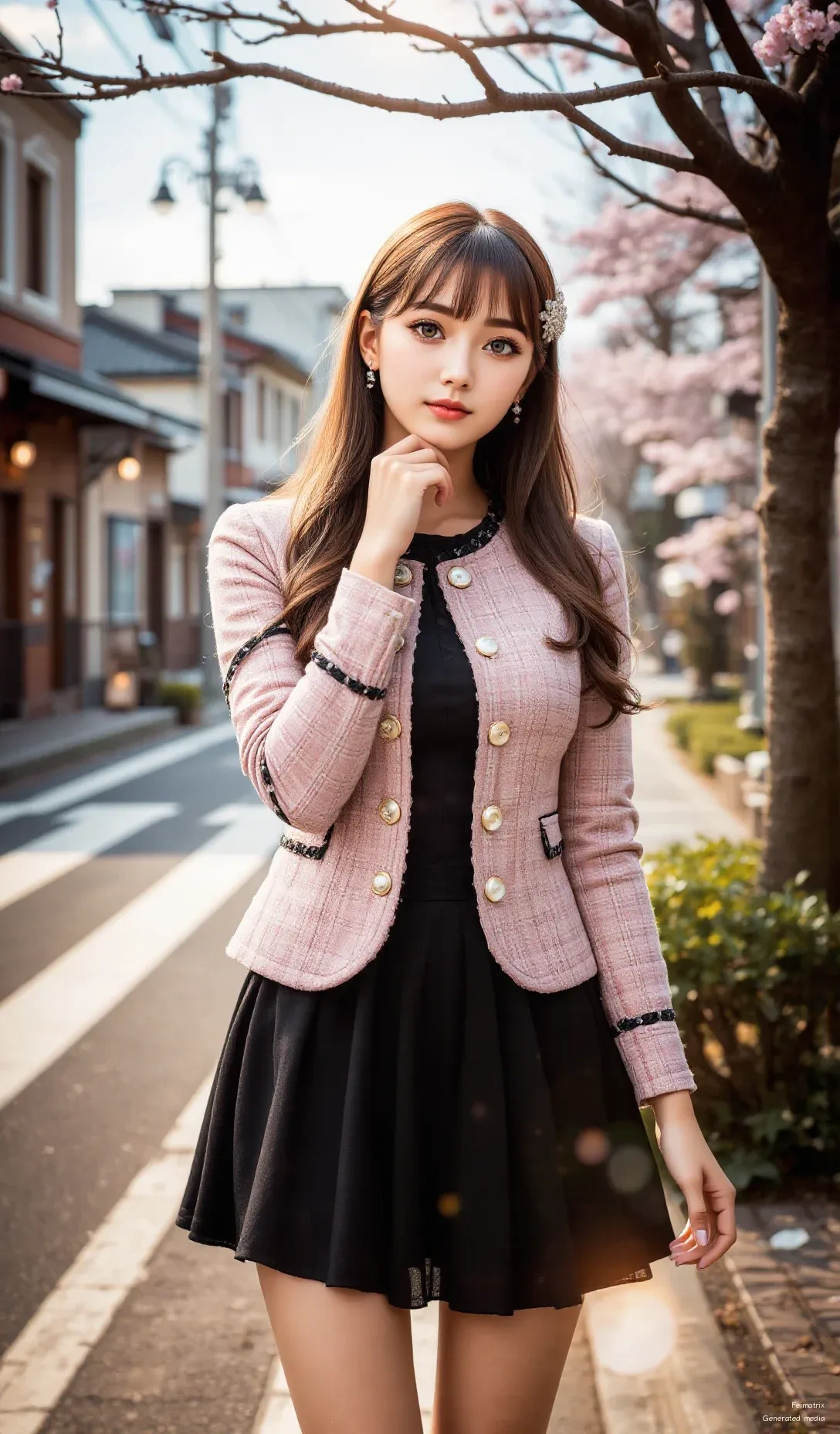 Feeling pretty in pink and ready for spring strolls under the cherry blossoms! 🌸 I love how this tweed jacket brings a touch of sophistication to a classic black dress.