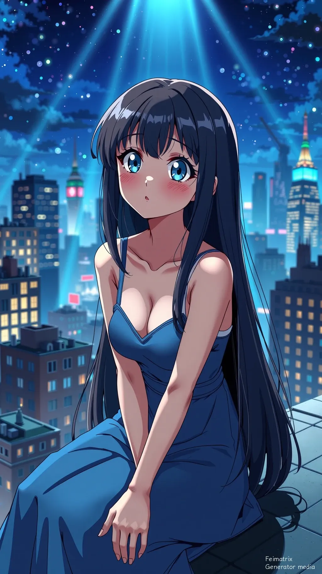 Sapphire Pulse in a Neon Rain