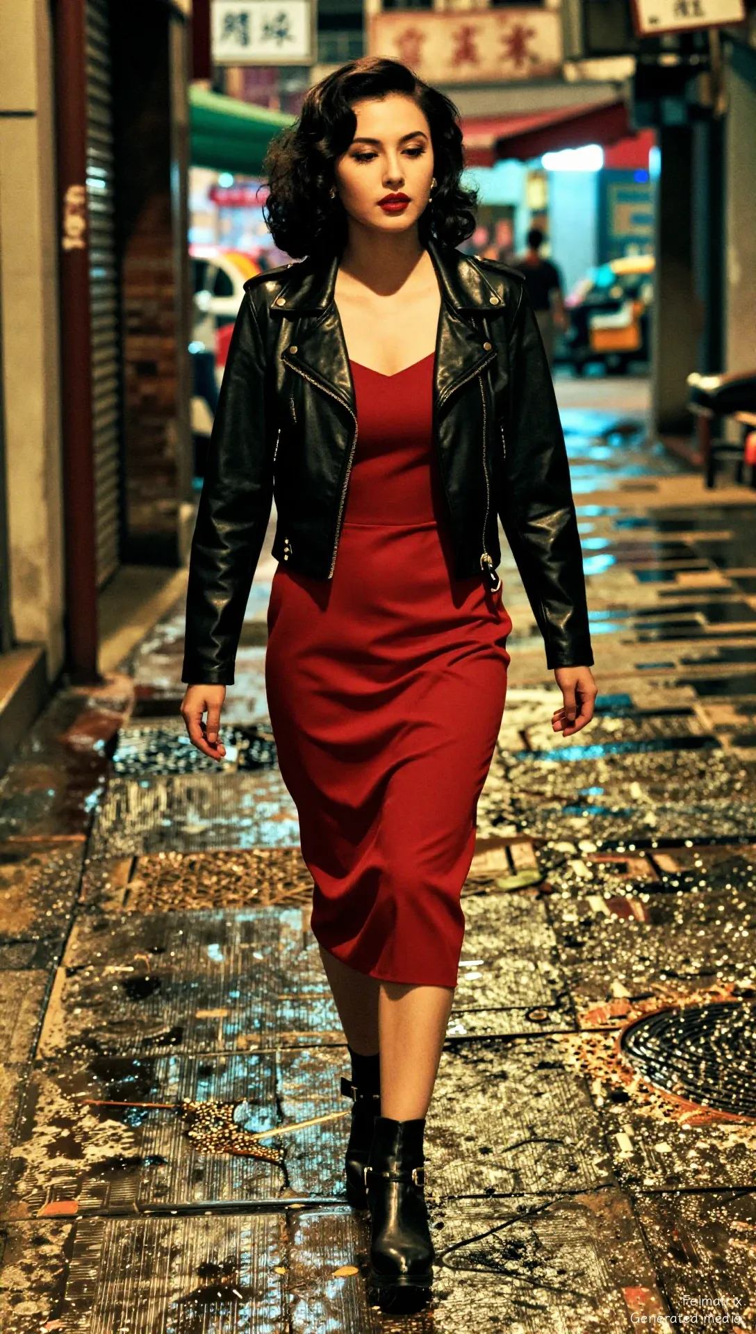 The Crimson Echo in a Neon Rain